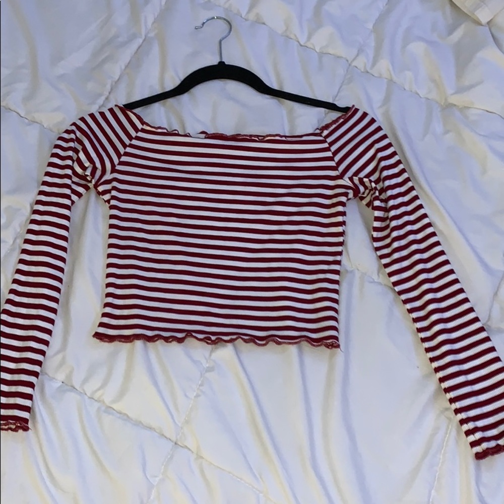 striped long sleeve ribbed crop top